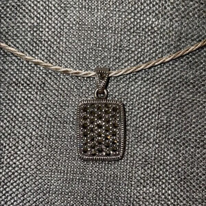 Women’s necklace charm pendant Sterling silver 925 black gemstones dainty simple